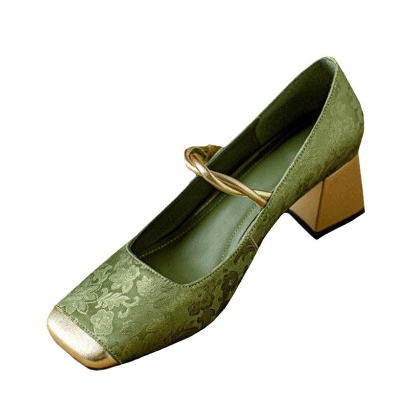Dame Vintage Blomster Anklebånd Blokhæle Stilla