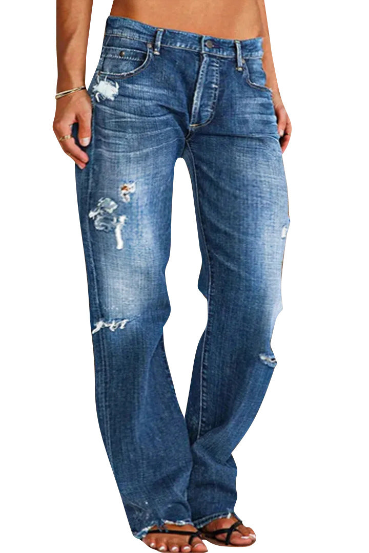 Dame fritidsjeans i afslappet boyfriend-stil med specialle ripped-detaljer og behagelig pasform Stilla