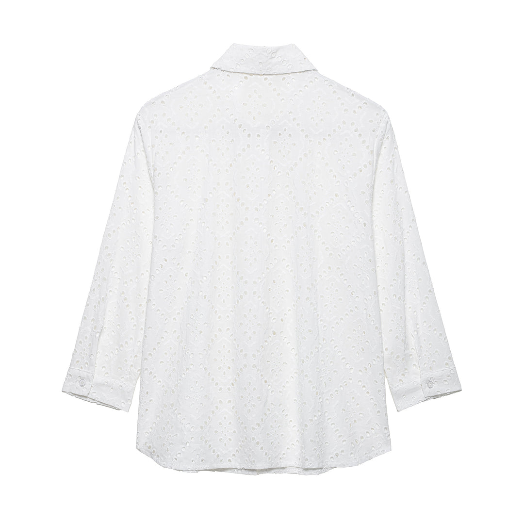 Femme Eyelet Detail Button-Up Skjorte Stilla