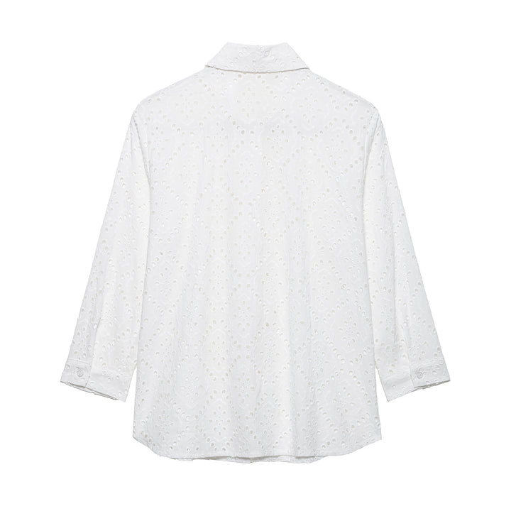 Femme Eyelet Detail Button-Up Skjorte Stilla