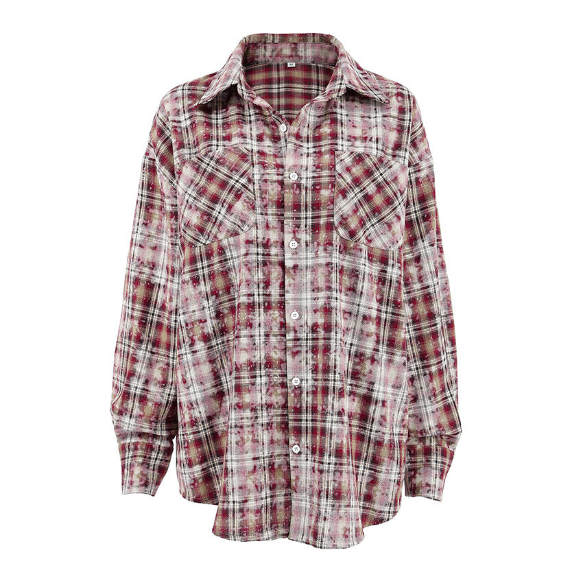 Dame Oversized Karo skjorte med brystlommer og afslappet snit Stilla