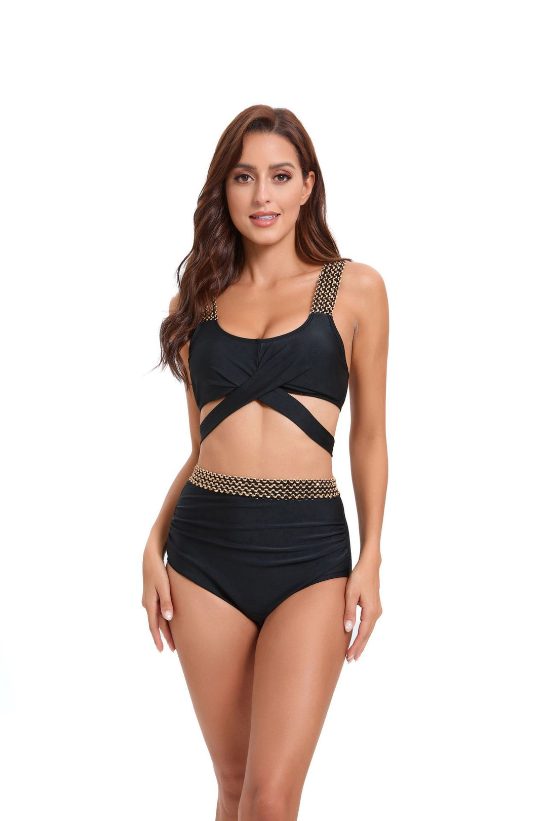 Dame High-Waist-Bikini-Sæt med moderne indpakningsdesign og elegante stropdetaljer Stilla