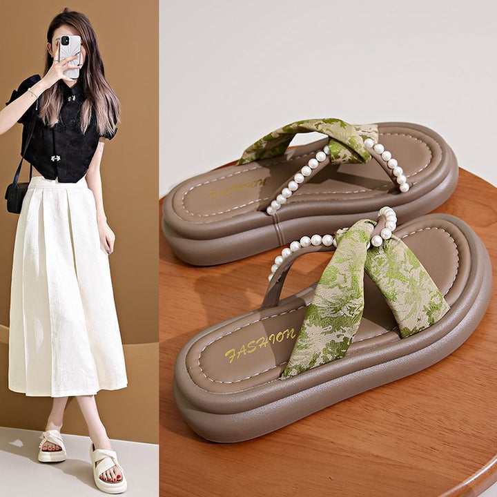 Dame Plateau-sandaler med dekorative perle-detaljer og moderne snøre-design Stilla