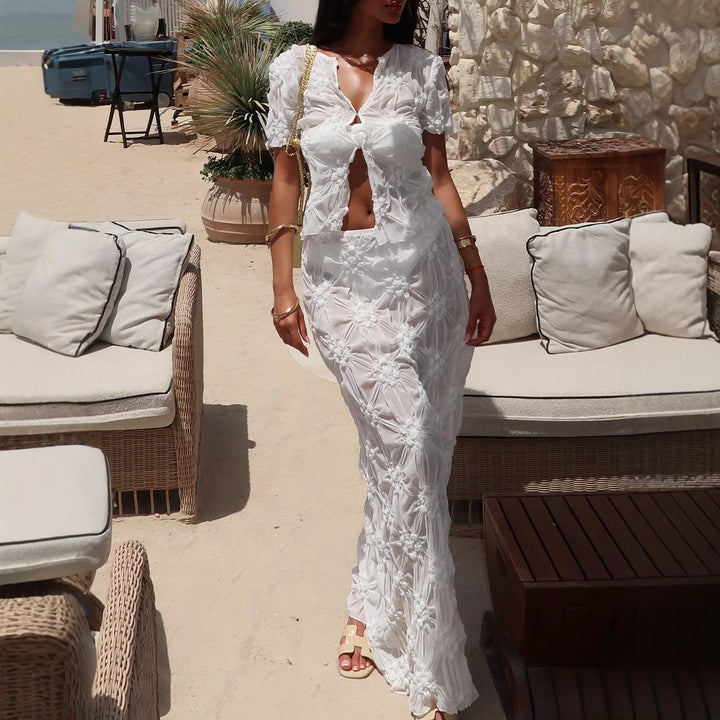 Damer Elegant og let tof pieces strandkjole-sæt med florale applikationer Stilla