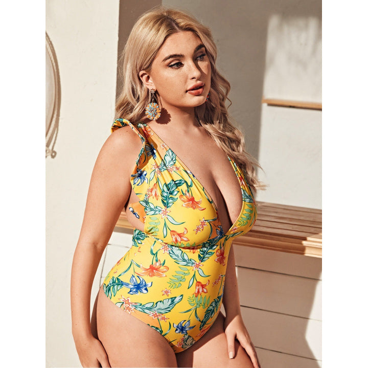 Damer one-piece badedragt med blomsterdesign og raffinerede ruffle-detaljer Skovae