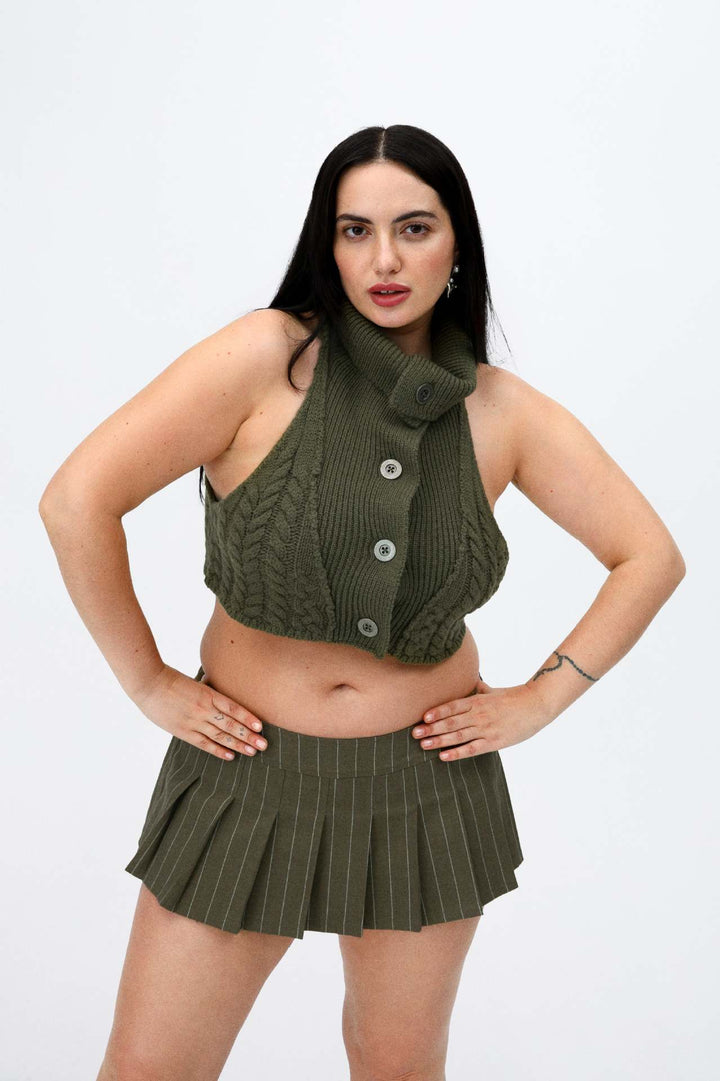 Dame hæklede Crop-top med høj hals og knaplukning Skovae