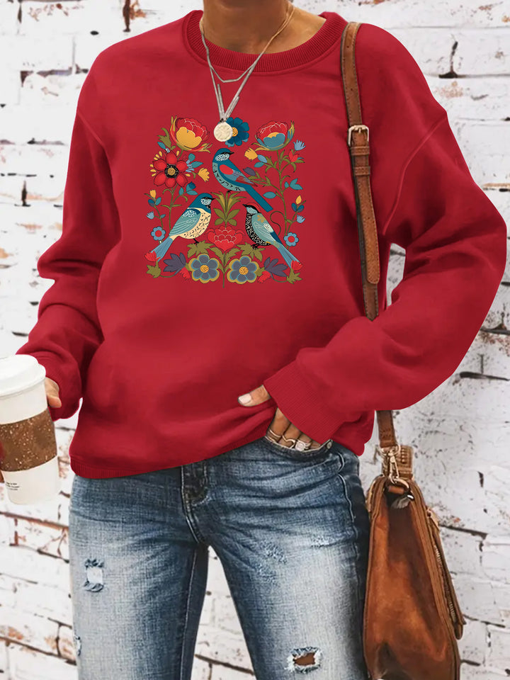 Kvinders sweatshirt med blomsterfuglemotiv og afslappet skæring Stilla