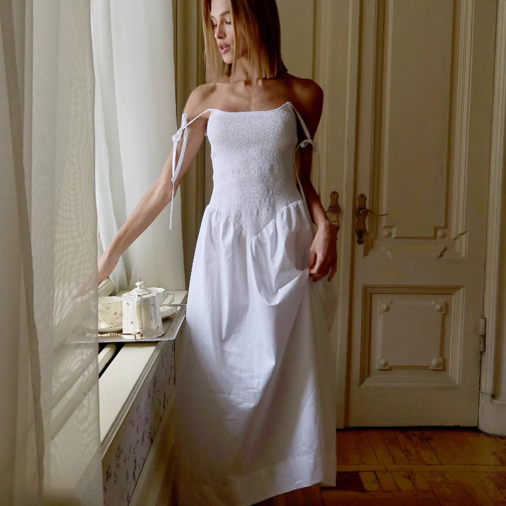 Dame Maxikjole med off-shoulder design og luftig omslagseffekt Stilla