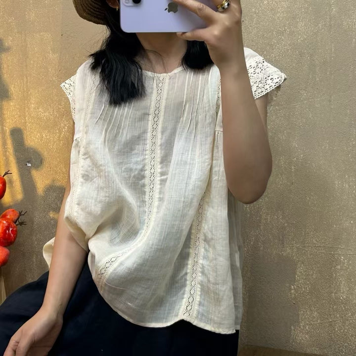Femme Ruffle Ærme Afslappet Linned Top Stilla