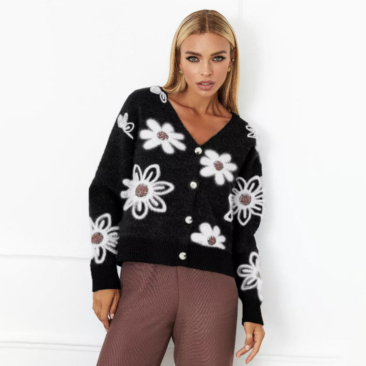 Kvinders hyggelige cardigan med blomstermønster og knapdetaljer Stilla