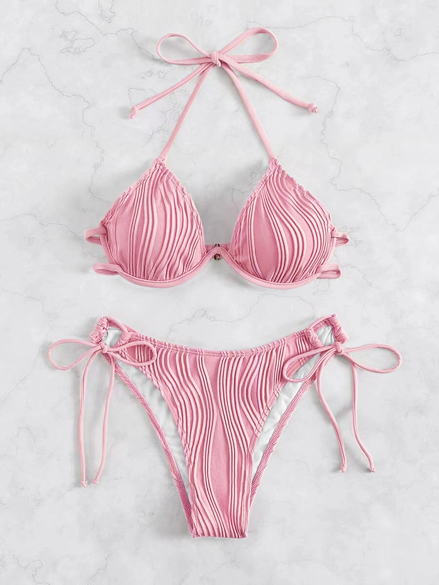 Dame Triangle-Bikini med indviklet design og ribstrikkemønster Stilla