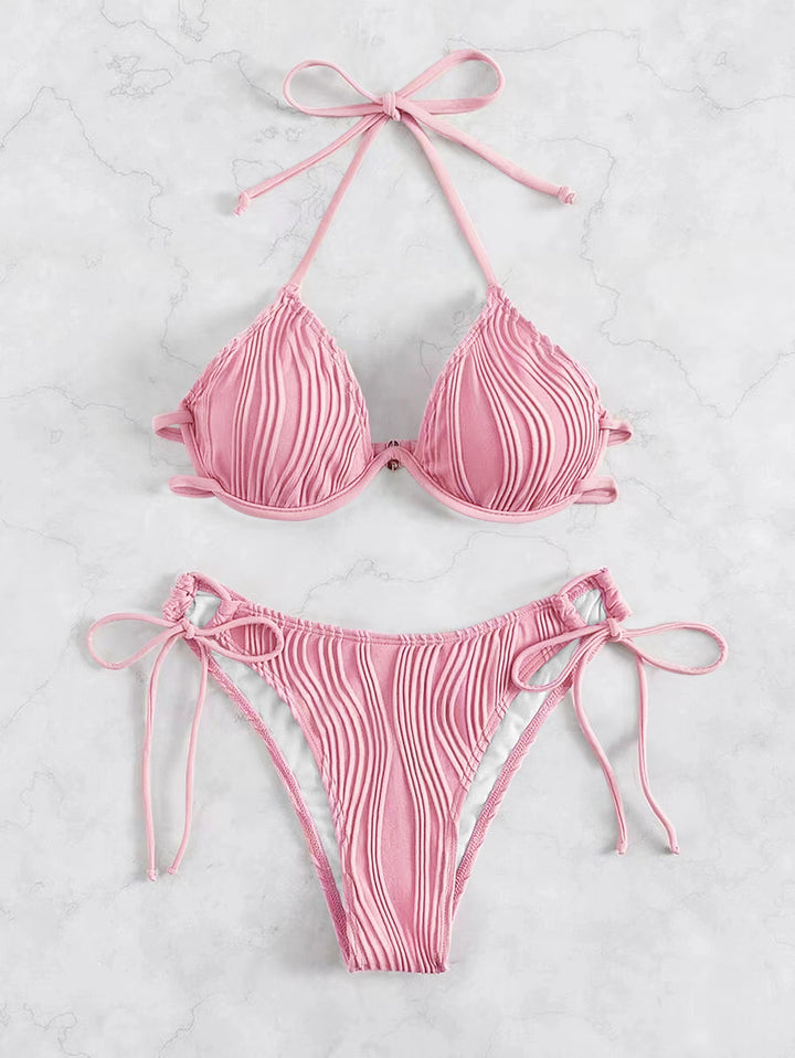Dame Triangle-Bikini med indviklet design og ribstrikkemønster Stilla