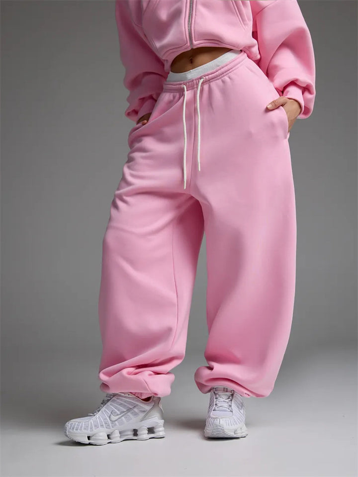 Kvinders trendy, løse joggingbukser med elastisk talje og justerbar snor