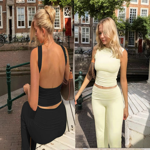 Kvindernes fitness sæt med tætsiddende crop top og højtaljede leggings Stilla
