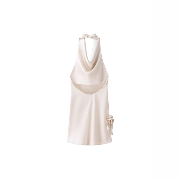 Dame elegant halterneck kjole med yndefuld drapering og blomsterdetalje Stilla