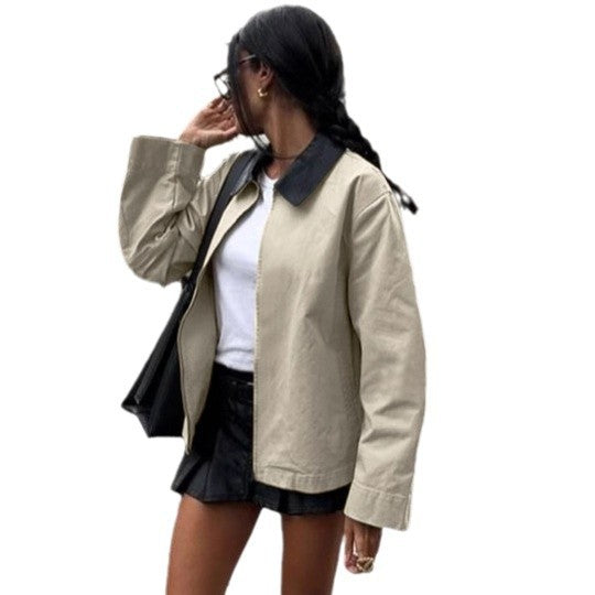 Dame stilfuld oversized jakke med kontrasterende krave Stilla