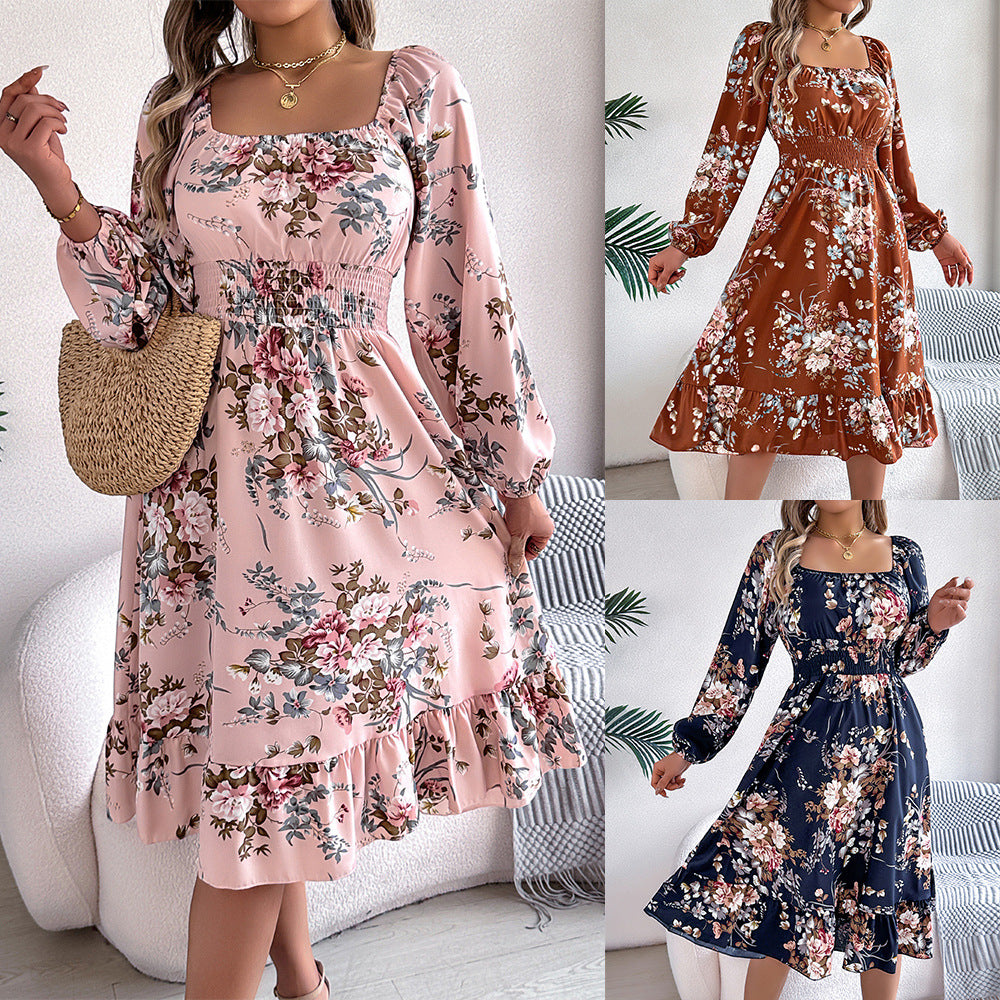 Dame blomstermønster midi kjole Stilla