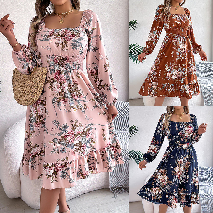 Dame blomstermønster midi kjole Stilla