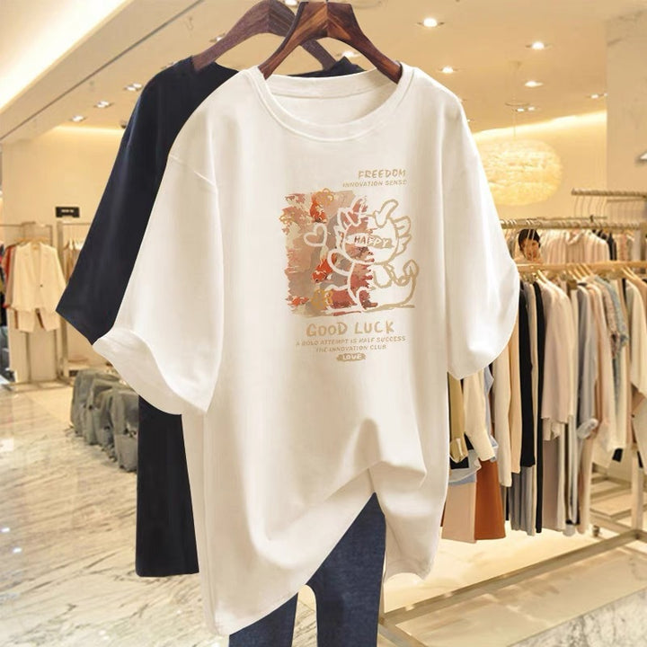 Dame Kortærmet T-Shirt med muntert motiv og afslappet snit Stilla