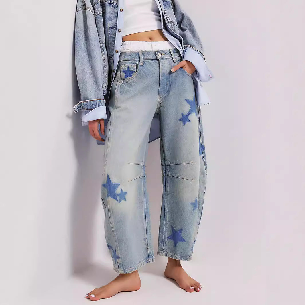 Dame Trendy Jeans med Stjernemønster Stilla