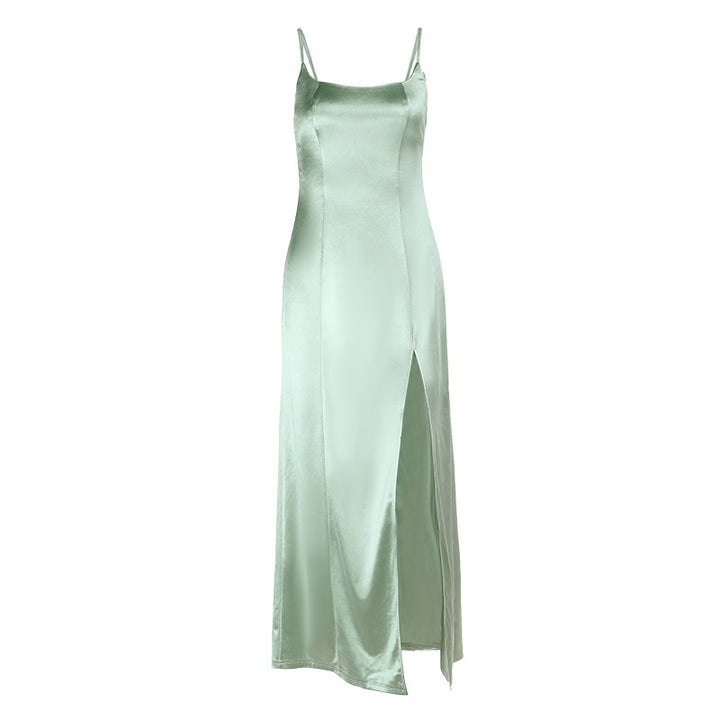 Damen Figurschmeichelndes Maxikleid mit seitlichem Schlitz und Spaghettiträgern Skovae