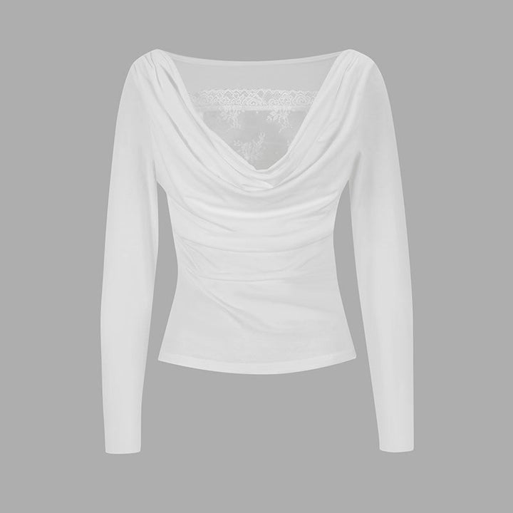 Dame Langærmet bluse med asymmetrisk udskæring og elegant drapering Skovae