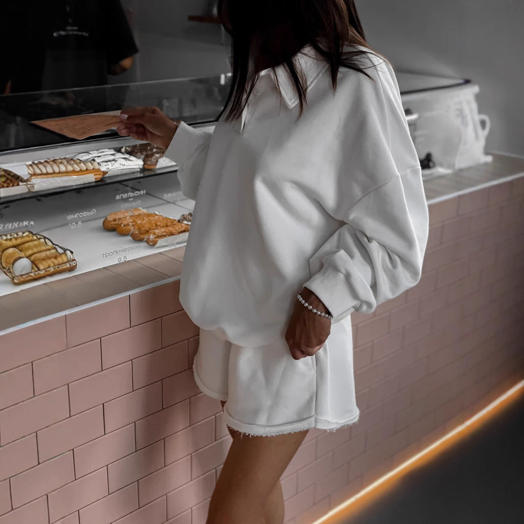 Kvinder trendy sweatshirt og shorts sæt