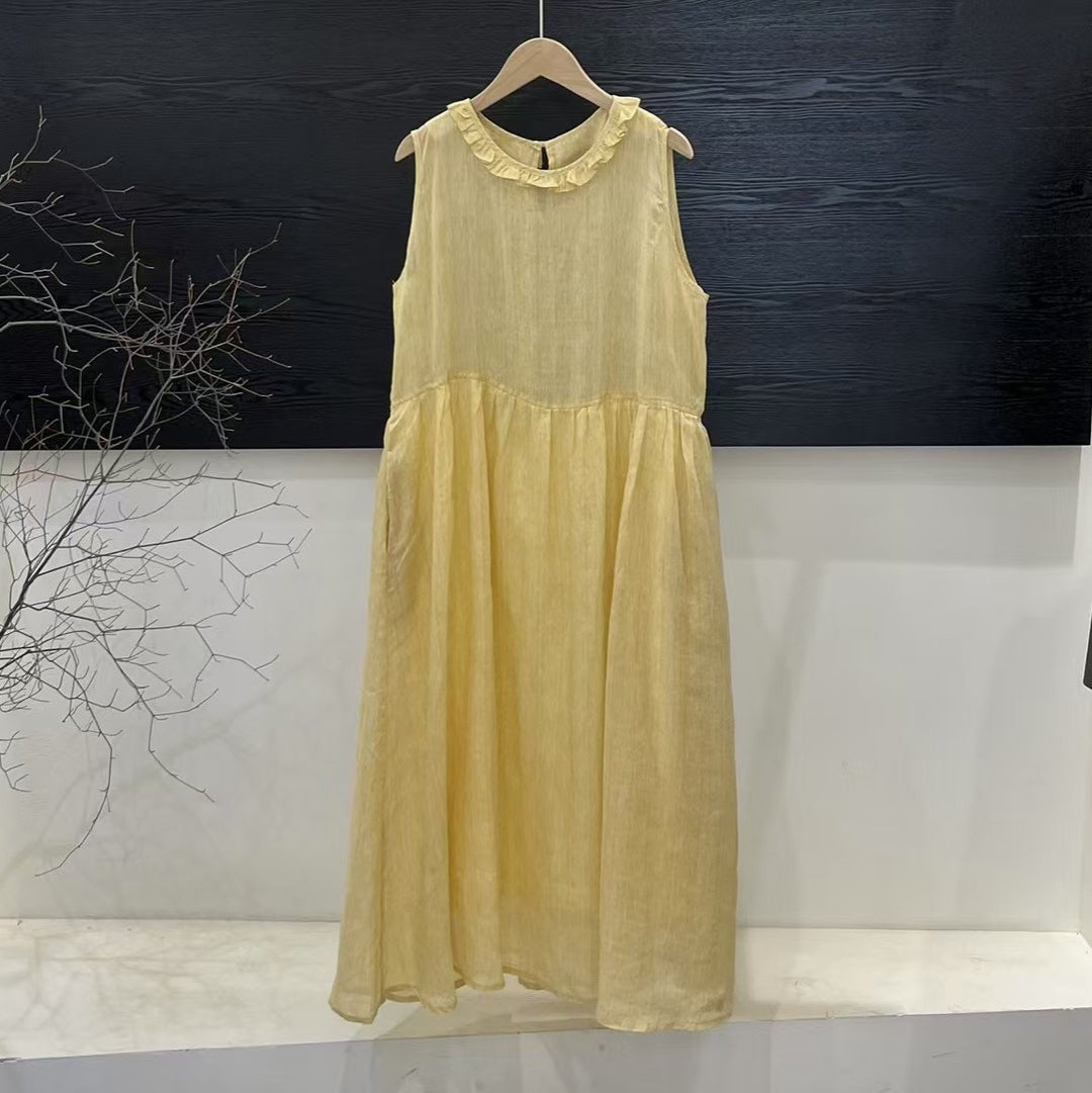 Femme Relaxed Fit Rynket Linned Maxi Kjole Stilla