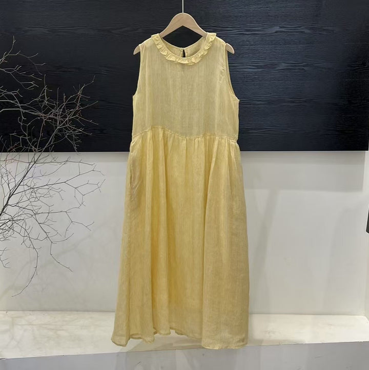 Femme Relaxed Fit Rynket Linned Maxi Kjole Stilla