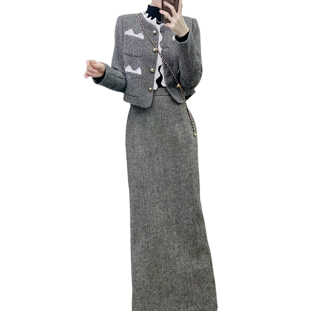 Dame Tweed Blazer med spidsaccentuer og rummelige lommer Stilla