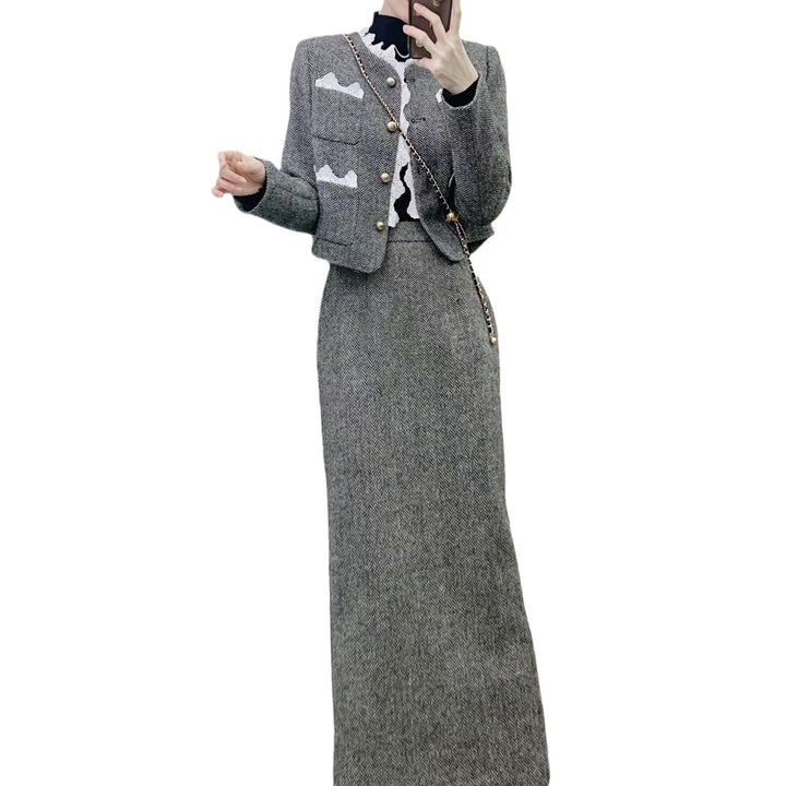 Dame Tweed Blazer med spidsaccentuer og rummelige lommer Stilla