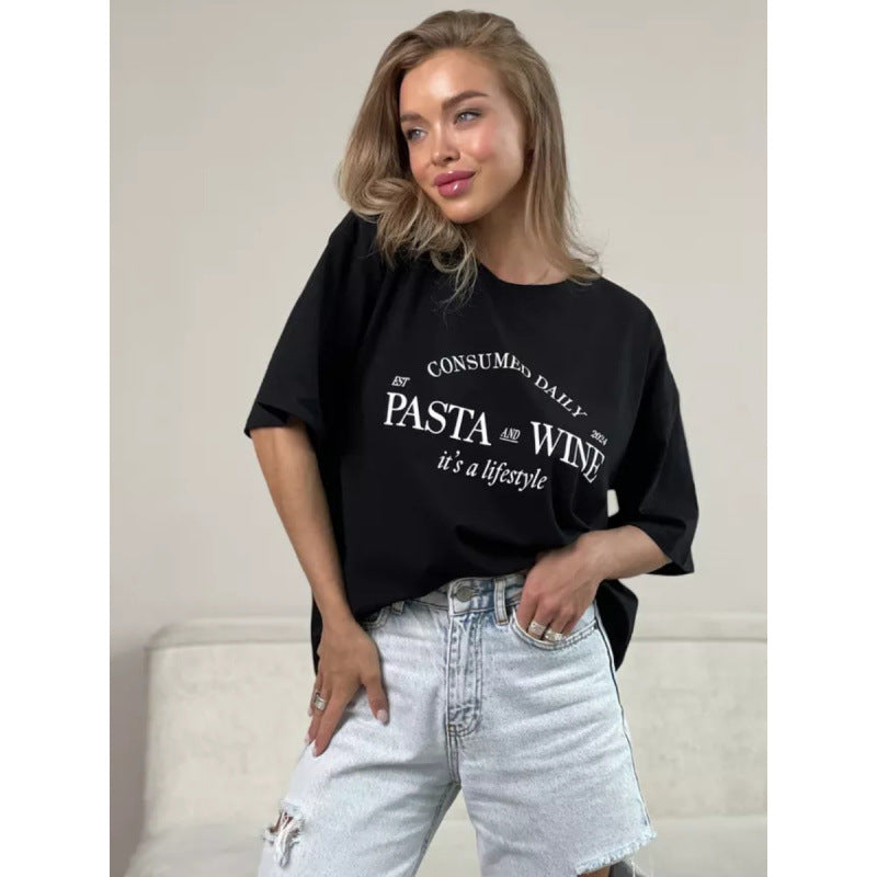 Dame T-shirt med inspirerende livsstilstryk og løs pasform Stilla