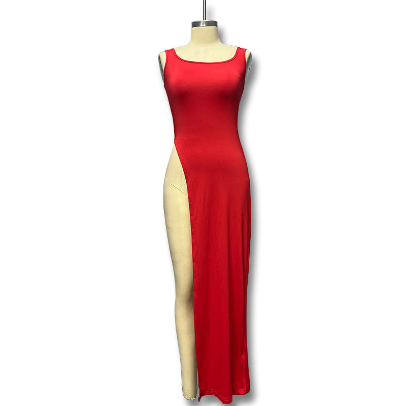 Dame Elegant Maxi-kjole med asymmetrisk jeansdesign Stilla