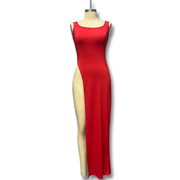 Dame Elegant Maxi-kjole med asymmetrisk jeansdesign Stilla