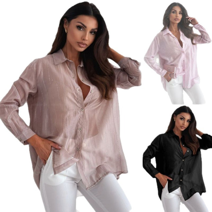 Femme Chic Knap-Ned Silke Bluse med subtil farvning Stilla