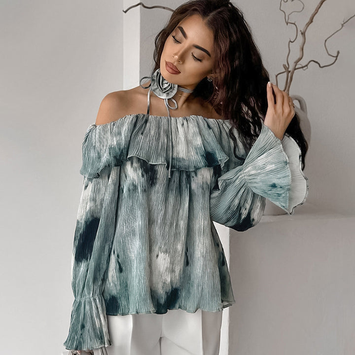 Dame top med off-shoulder design og voluminøse flæsedetaljer Stilla