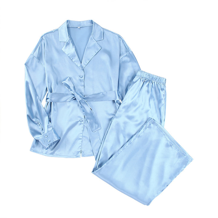 Dame Satin Pyjamas Sæt med smuk Bælte og elegant Knapdetalje Stilla