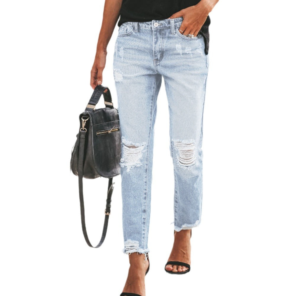 Damer Destroyed Mom Jeans med frynser og afslappet snit Skovae