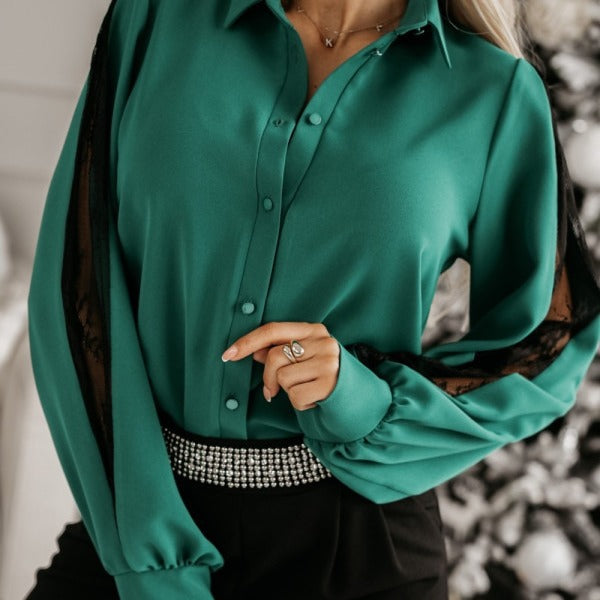 Dame Elegant Spidsærmet Bluse Stilla