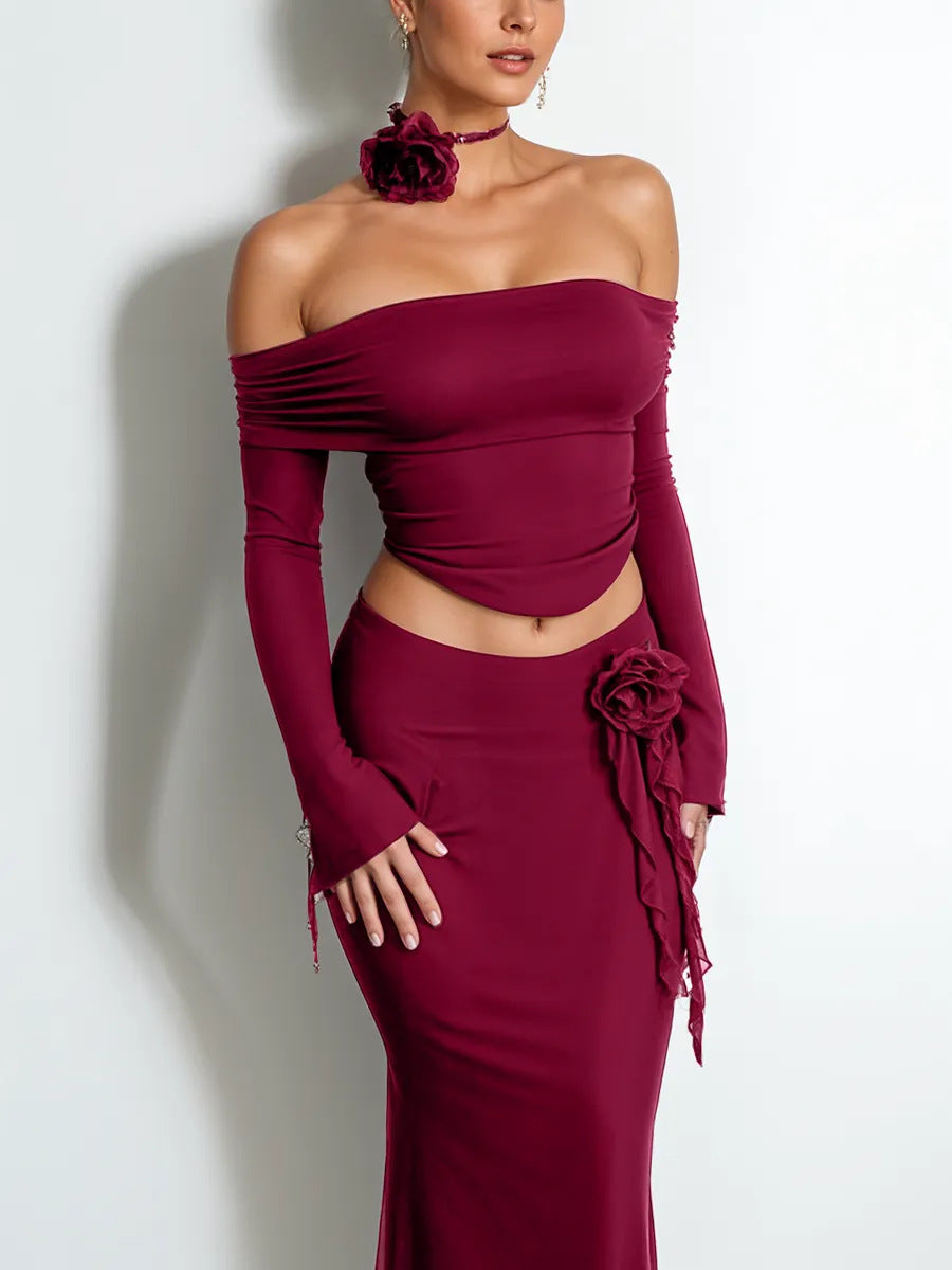 Dame Elegant Off-Shoulder Sæt med dekorerede ærmer og feminint detalje Stilla
