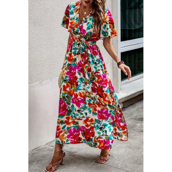 Dame Elegant Floralt Vickle-Maxikjole med sidelæns Slids Stilla
