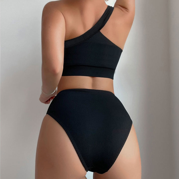 Kvinder Højtaljet Bikini-sæt med asymmetrisk top og struktureret materiale Stilla