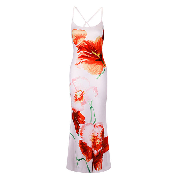 Dame maxikjole med elegant blomsterprint og delikate spaghetti-stropper Skovae