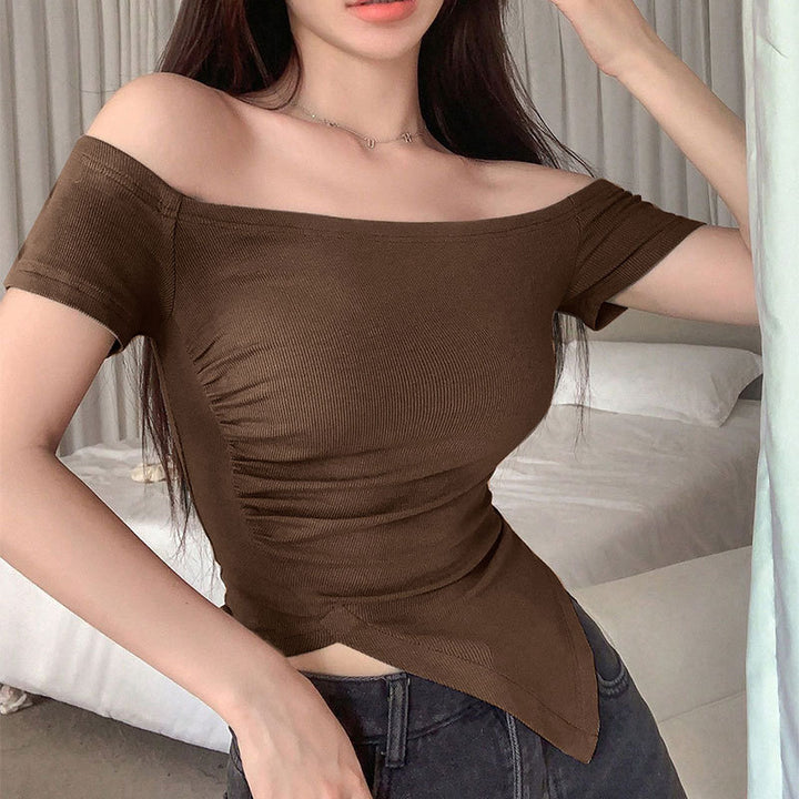 Dame asymmetrisk crop-top med rynkning og ensidig skulderdesign Skovae