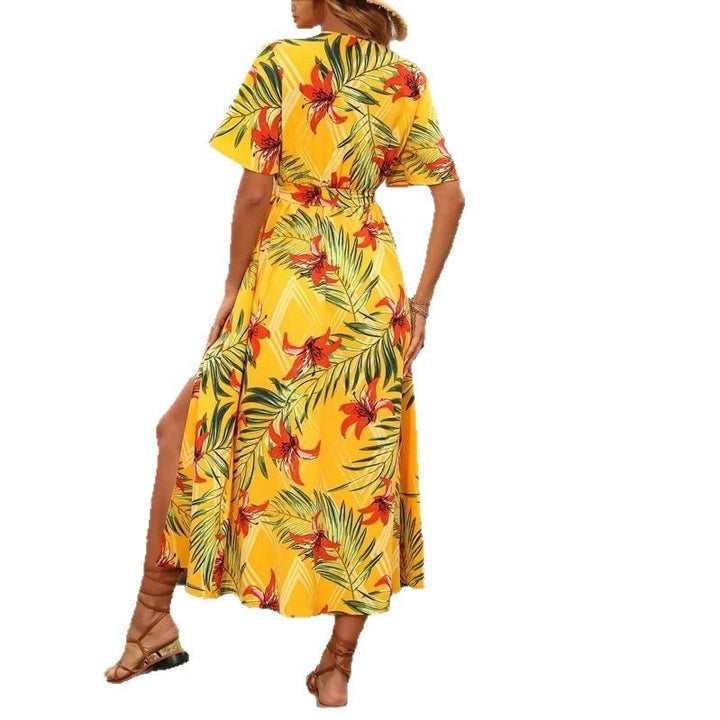 Dame Wrap-Maxi-Kjole med blomstermotiv og høj slids Stilla