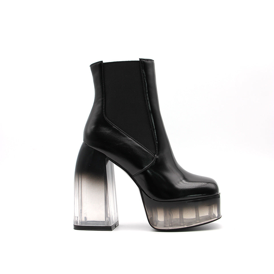 Femme Chunky Platform Ankel Støvler med gennemsigtig blokhæl Stilla