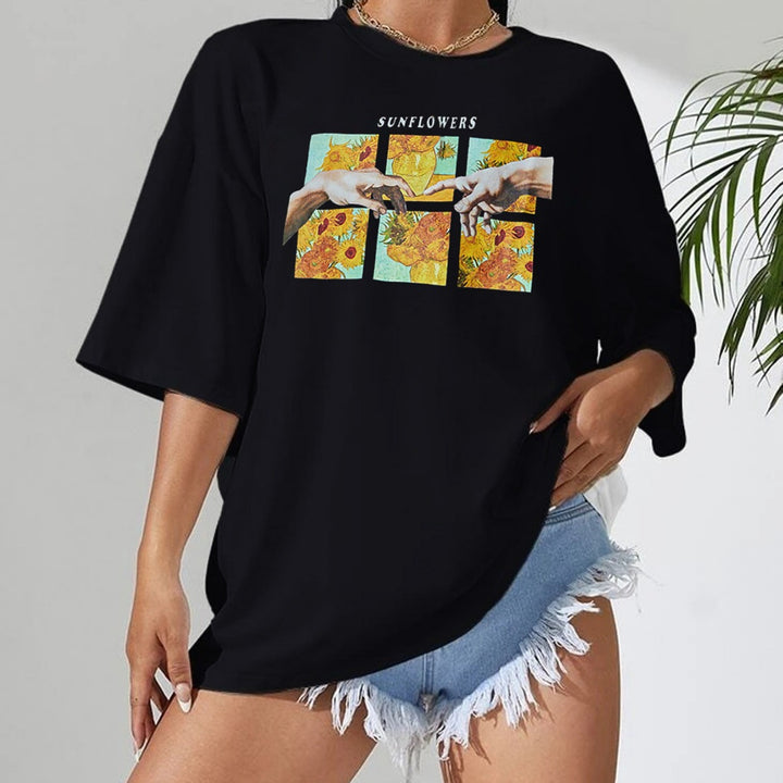 Damer Casual T-shirt med kreativ blomstermotiv Stilla
