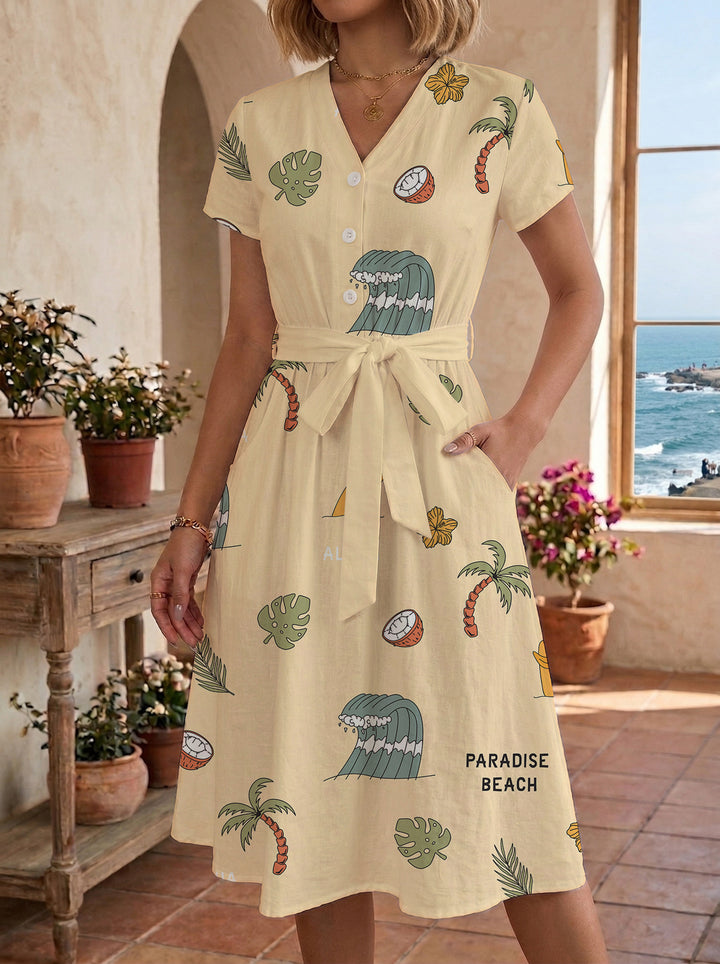 Dame Midi-kjole med blomstret design og behagelig pasform Skovae