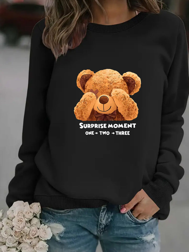 Kvinder Sweatshirt med unikt bjørnemotiv og underholdende sætning Skovae