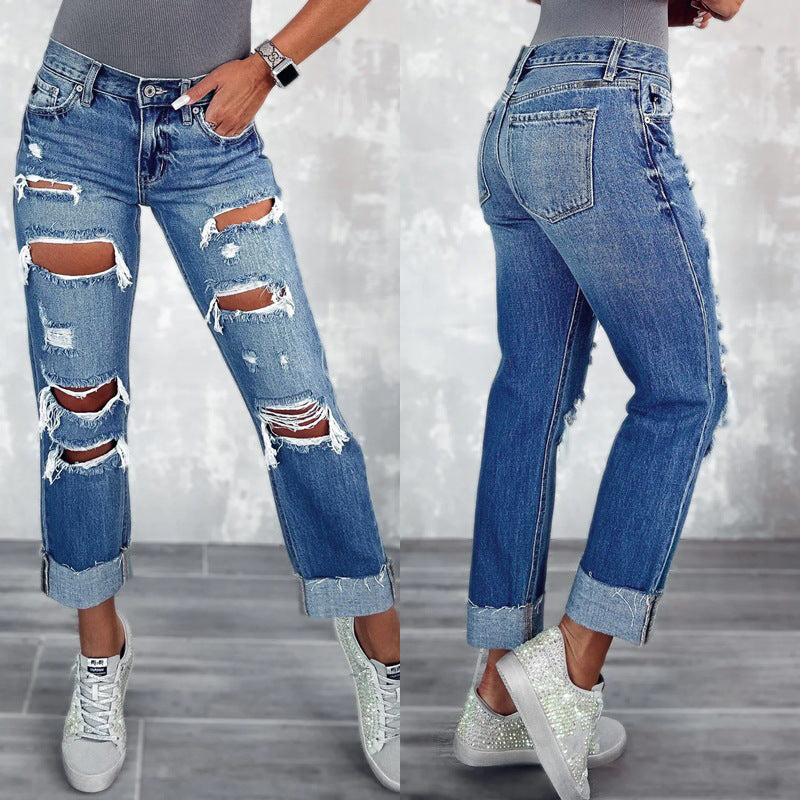 Dame Boyfriend Jeans med afslappet Ripped-design og stilfuld High-Waist skæring Stilla